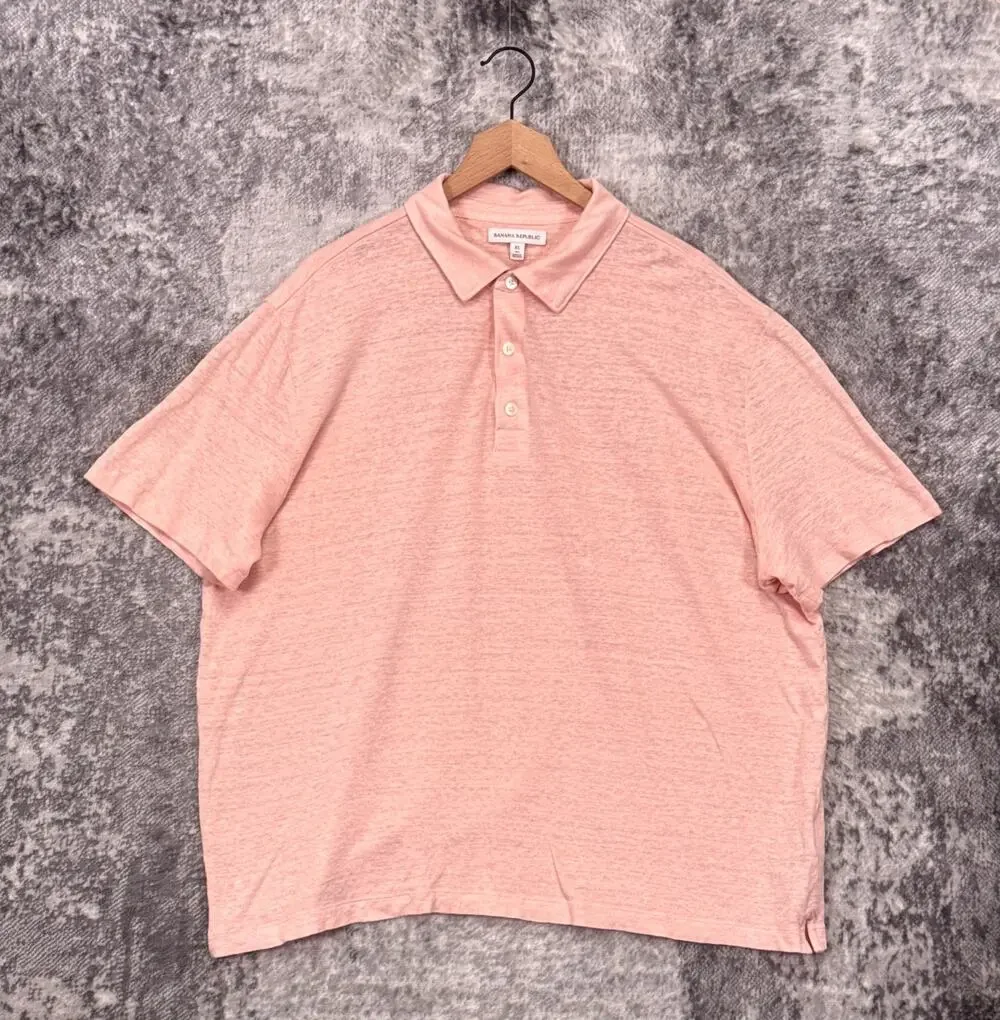 Banana Republic Polo Shirt XL Tall Mens Linen Jersey Knit Light Pink Resort